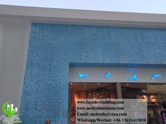 Διατρυφωμένο αλουμινένιο τοιχικό πάνελ μεταλλικής πρόσοψης επένδυση μπλε χρώμα PVDF κούφιο σχέδιο με φως LED